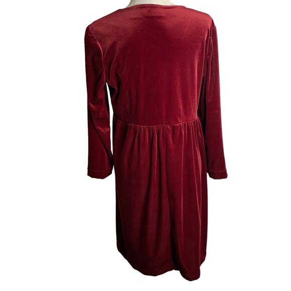 Vintage 90s Kathie Lee Velvet Dress 10 Maroon Red Long Sleeve Elastic Waist - Picture 4 of 6